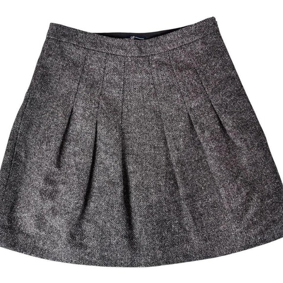 GAP Dresses & Skirts - Gap Brown Herringbone 100% Wool Pleated Mini‎ Skirt Size 1 High Waisted Tweed